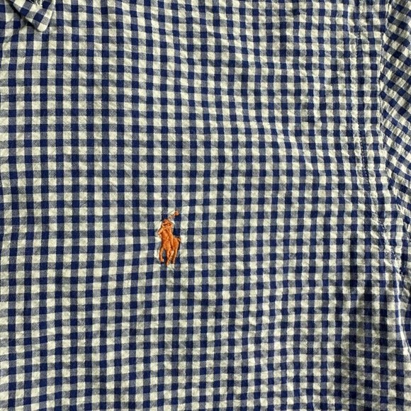 Polo Ralph Lauren Shirt Short Sleeve Seersucker Blue Plaid Button Down Mens L - Picture 4 of 9
